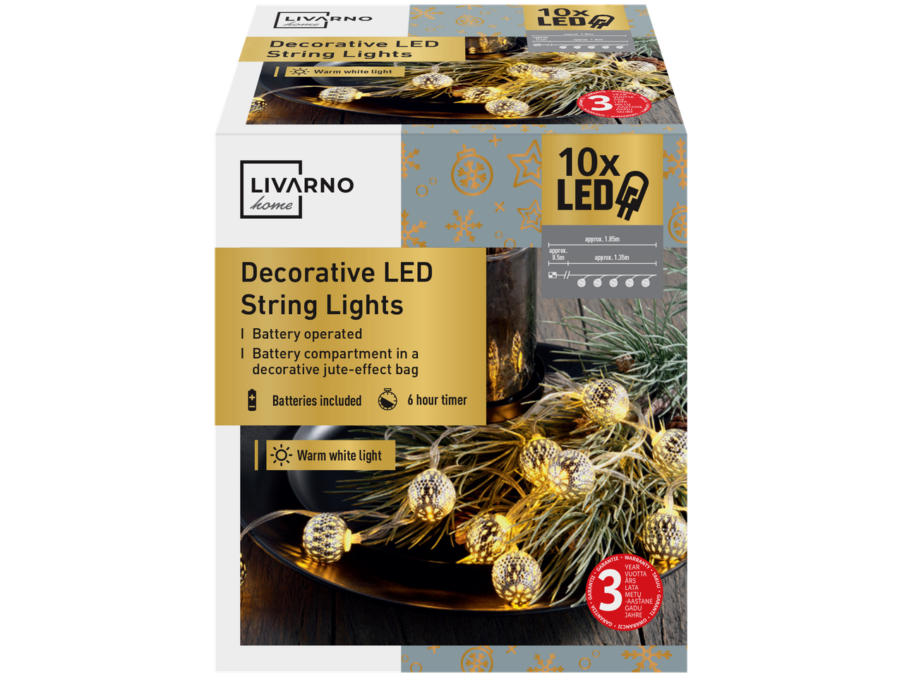 Livarno Home dekoratīvās LED virtenes ar 10 spuldzēm, darbināmas ar baterijām, ar 3 gadu garantiju.