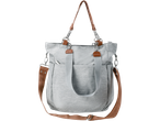 Lupilu changing backpack/bag in light gray with brown straps and silver hardware.