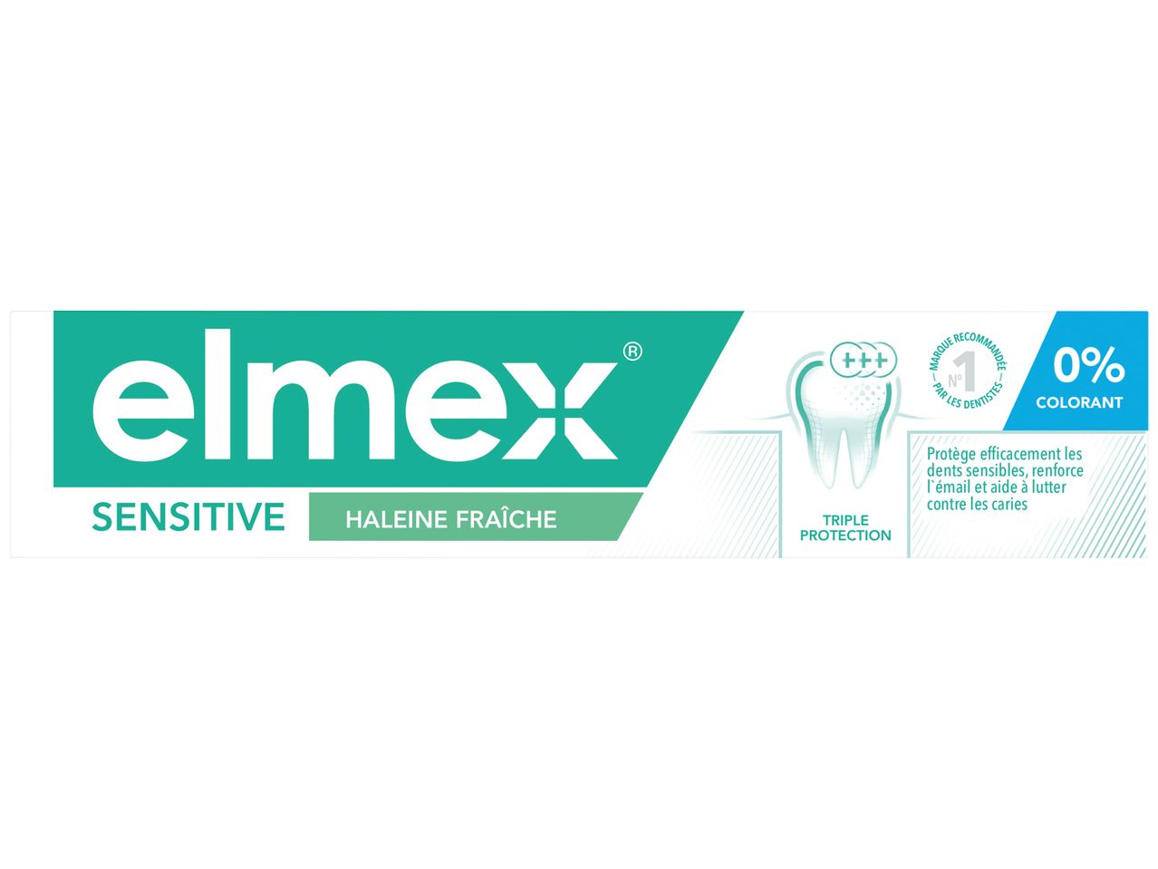 Tube de dentifrice Elmex Sensitive, protection contre la sensibilité dentaire.