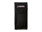 Black textile tool pouch with a red and white logo on the flap.