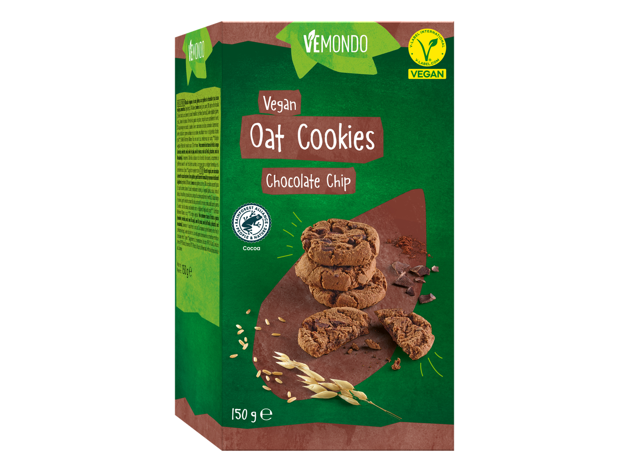 Vegan havermoutkoekjes met chocolade stukjes, Vemondo.