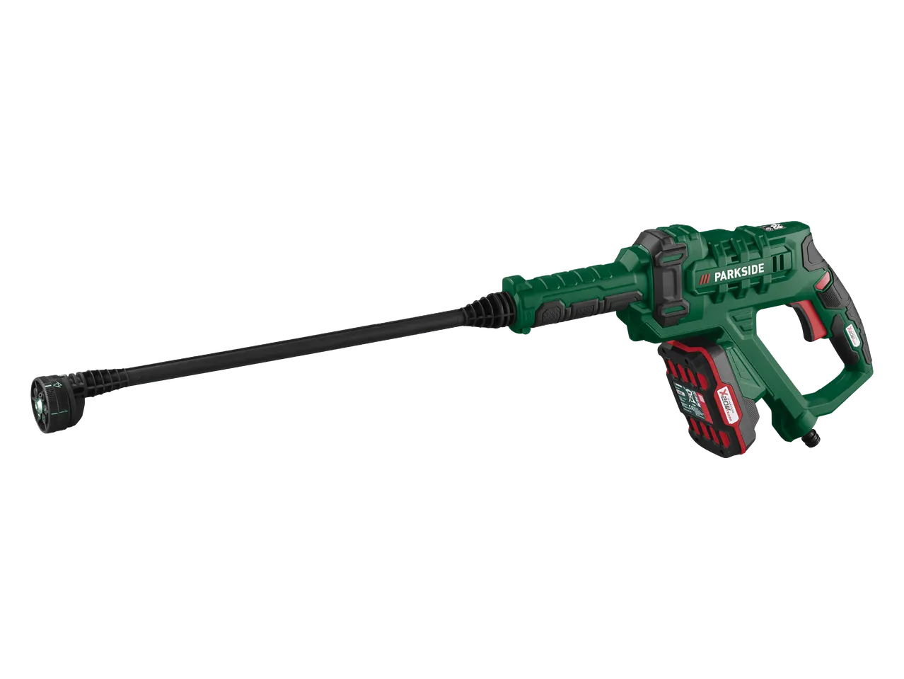 Akumulatorski visokotlačni čistač s dugom mlaznicom i baterijom.