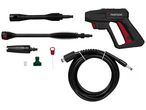 Parkside pressure washer with various attachments and hose.
