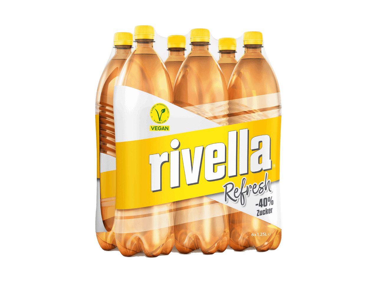 6er-Pack Erfrischungsgetränk mit 40% weniger Zucker, vegan.