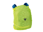 Capa de chuva para mochila verde limão com alças azuis.