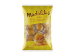 Saco amarelo de queques de laranja Madalitas, mostrando 12 queques e 500g.