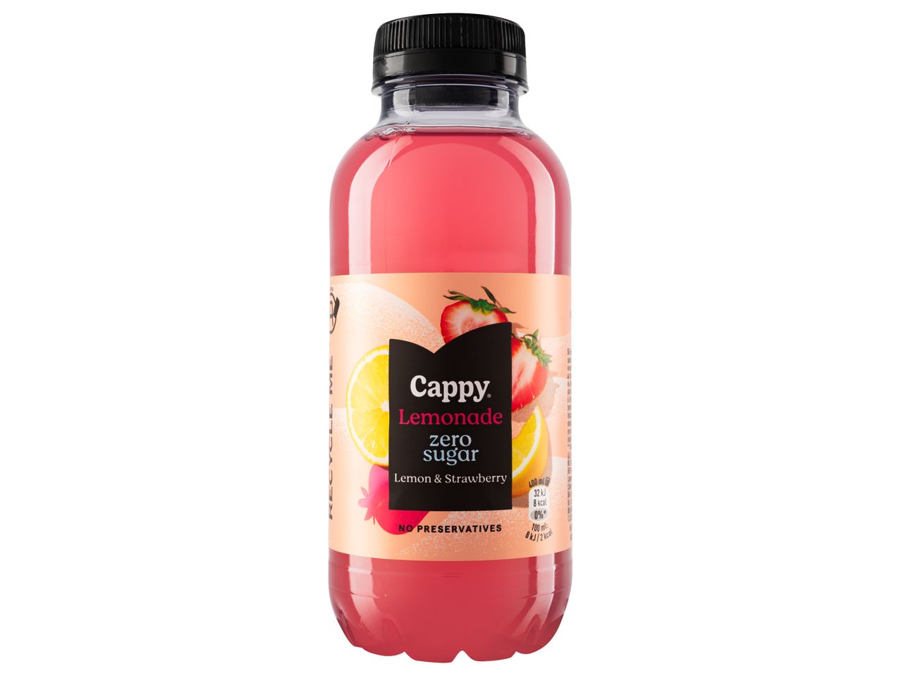 Cappy limonádé üveg, cukormentes, citrom és eper.