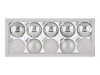 A box of ten silver Christmas baubles, five shiny and five matte/glittery.