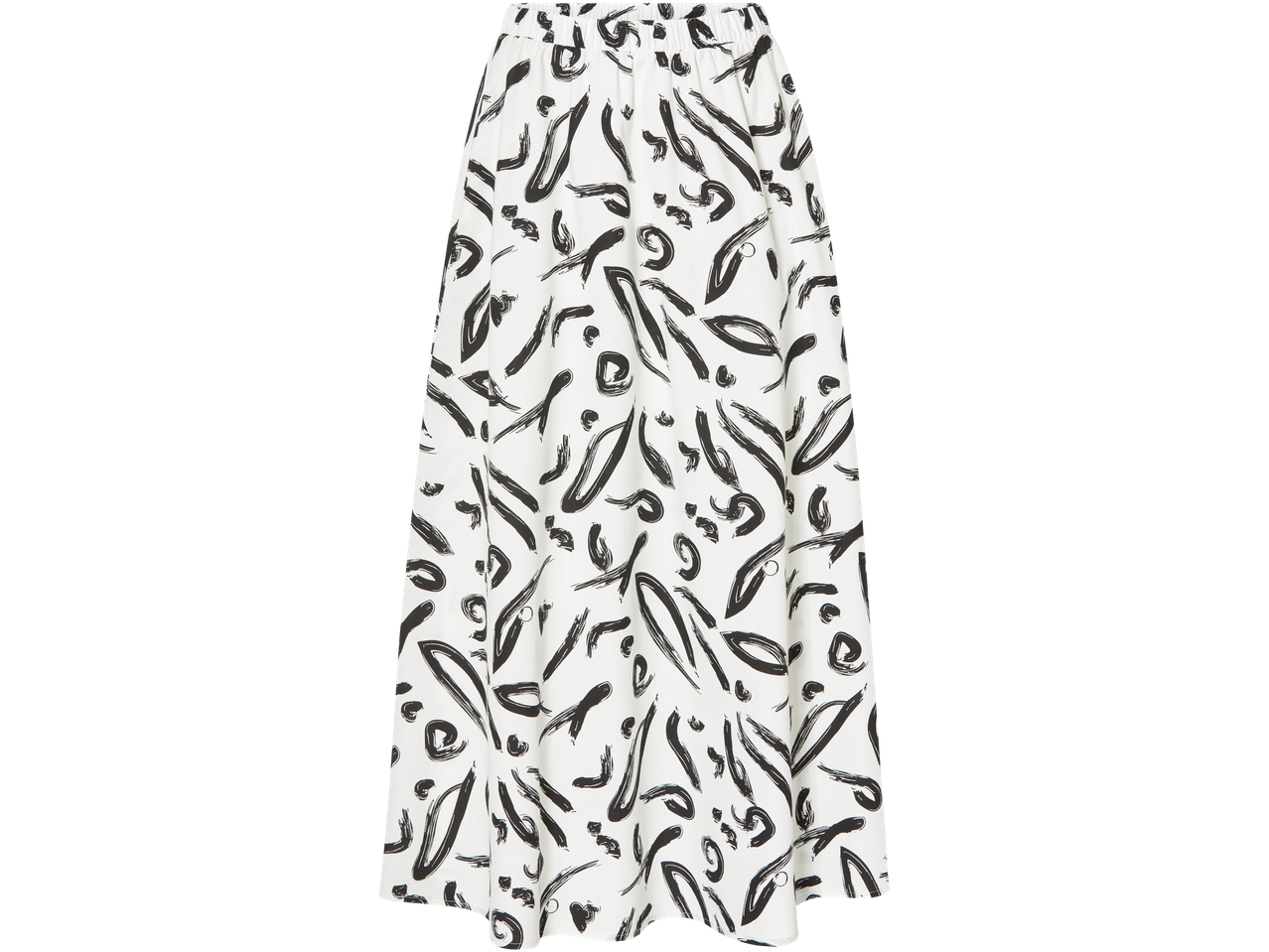 Saia longa com estampa abstrata em branco e preto.