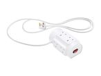 White 6-way extension lead with a UK plug and a red power switch.