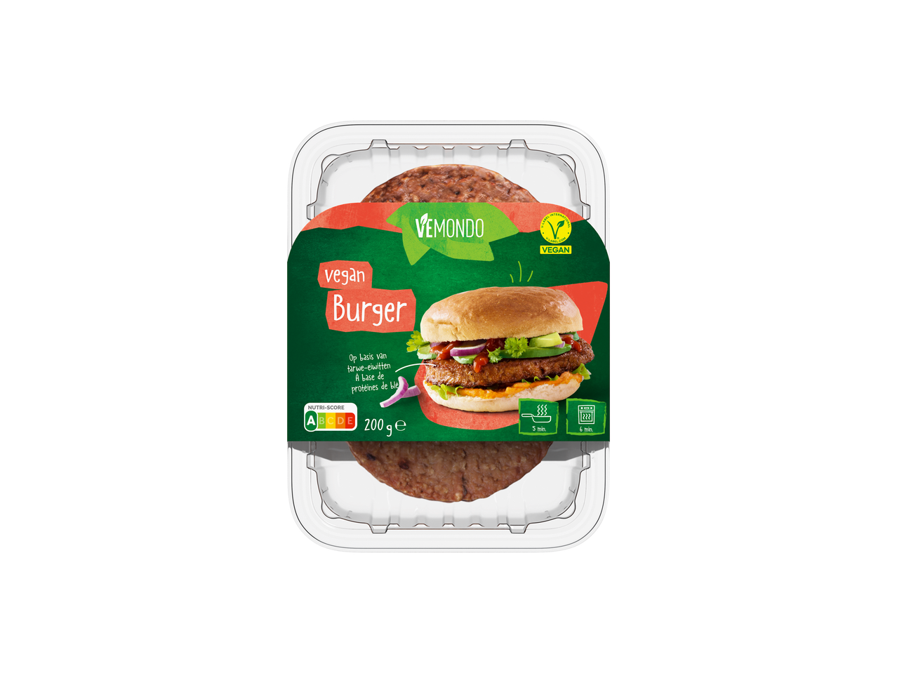 Burger végétalien Vemondo avec Nutri-Score A, 200g