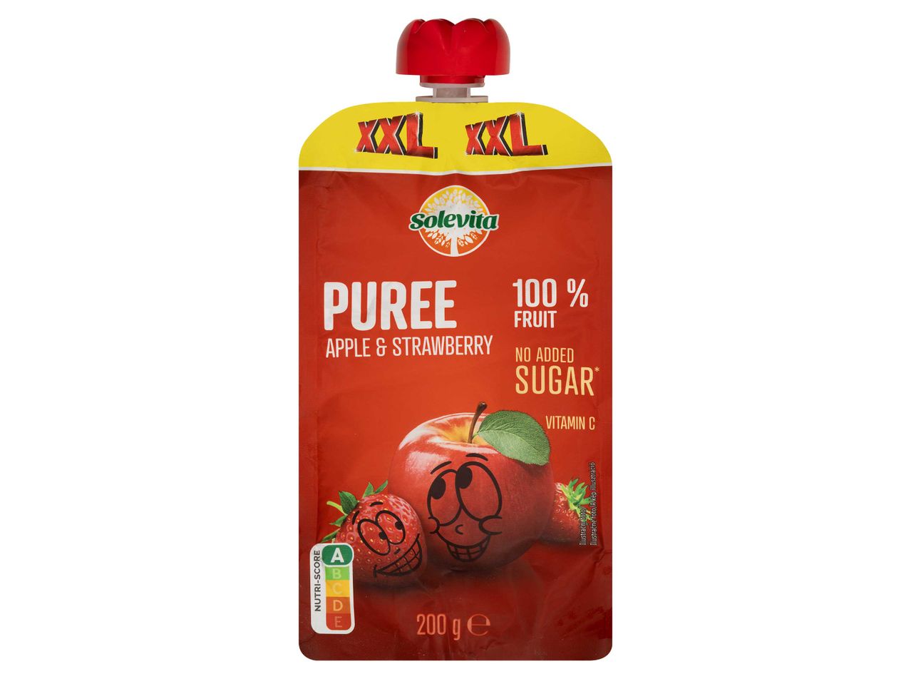 Solevita XXL alma és eper püré, 200g, cukor nélkül.