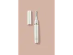 Cien BEAUTY Precision Trimmer, white with gold accents, and its cap on a light brown background.
