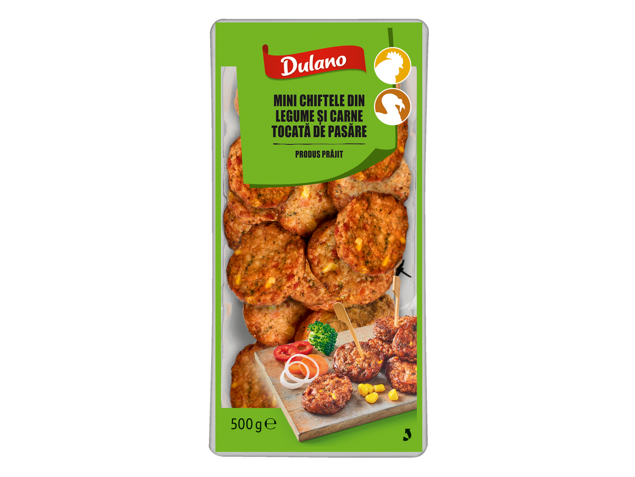 Mini chiftele Dulano cu legume și carne de pasăre.