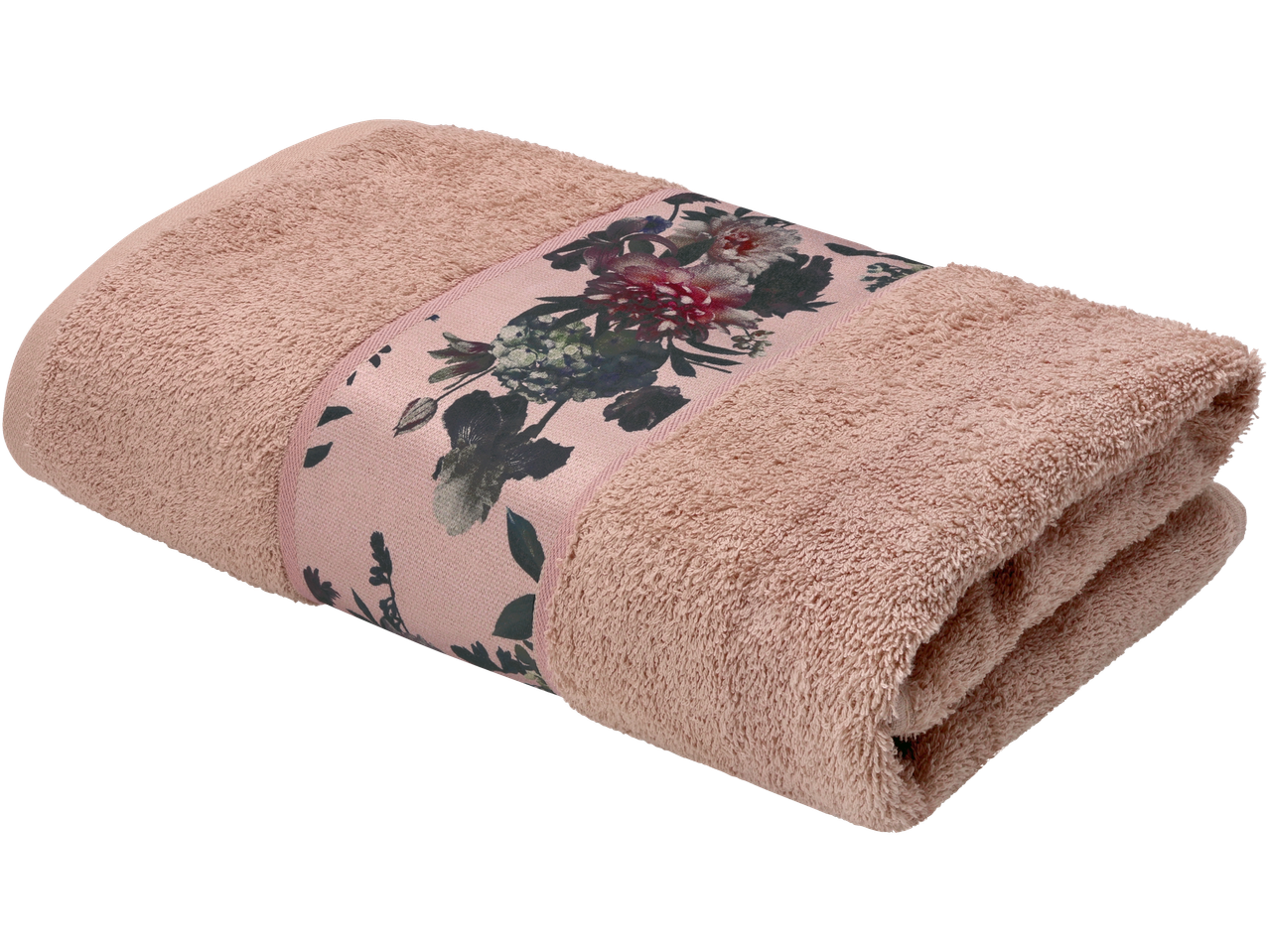 Livarno Home ružičasti presavijeni peškir za kupanje sa cvetnom trakom