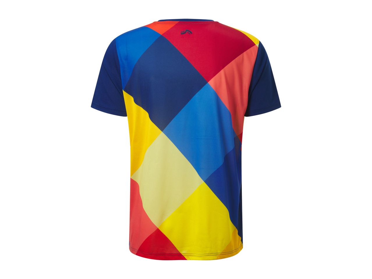 Geometric patterned t-shirt, bright colors.