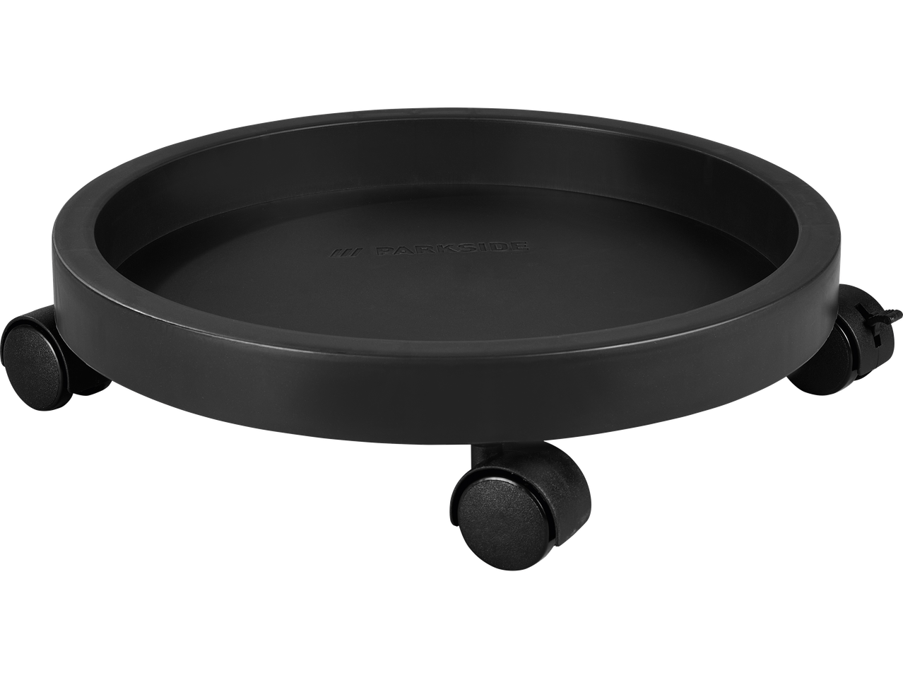 Juodas Parkside® vazonų stovas su ratukais.