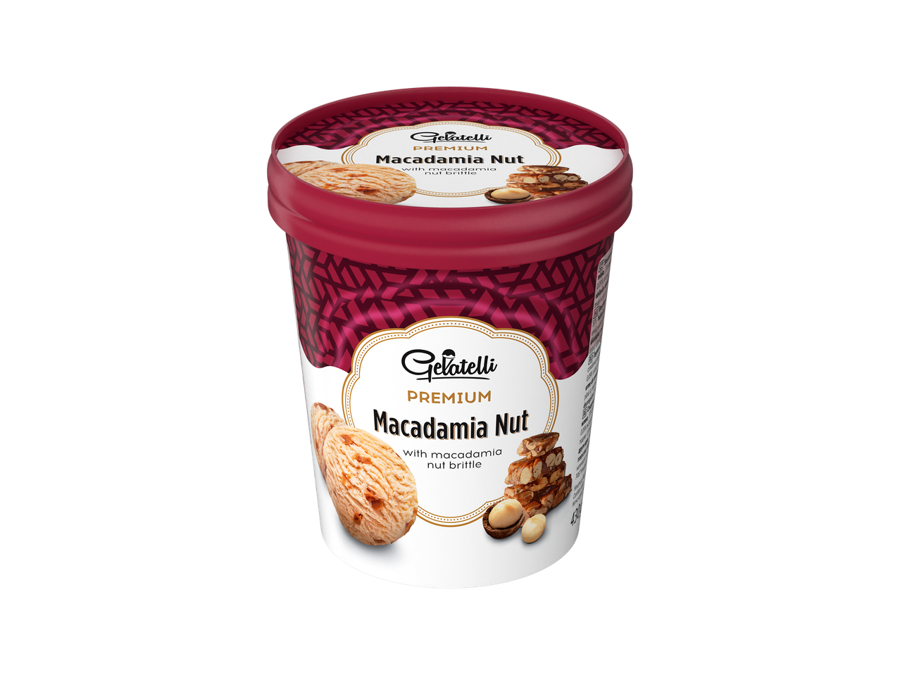 Gelatelli Premium Macadamia Nut fagylalt, ropogós makadámia dióval.