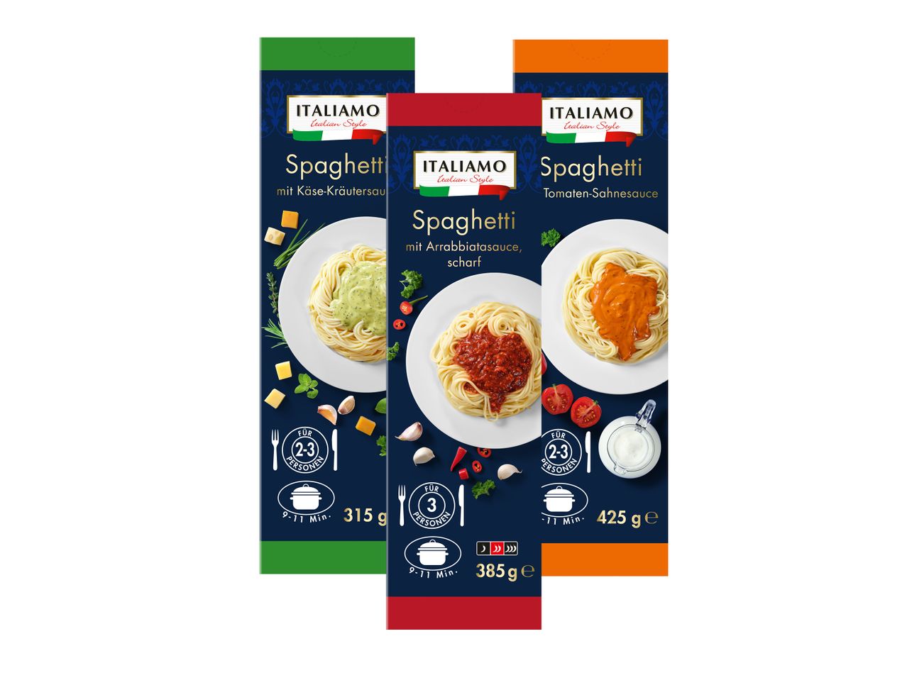 Drei Packungen Dr. Oetker Simply Pasta Saucen in Pesto, Tomaten und Bolognese.