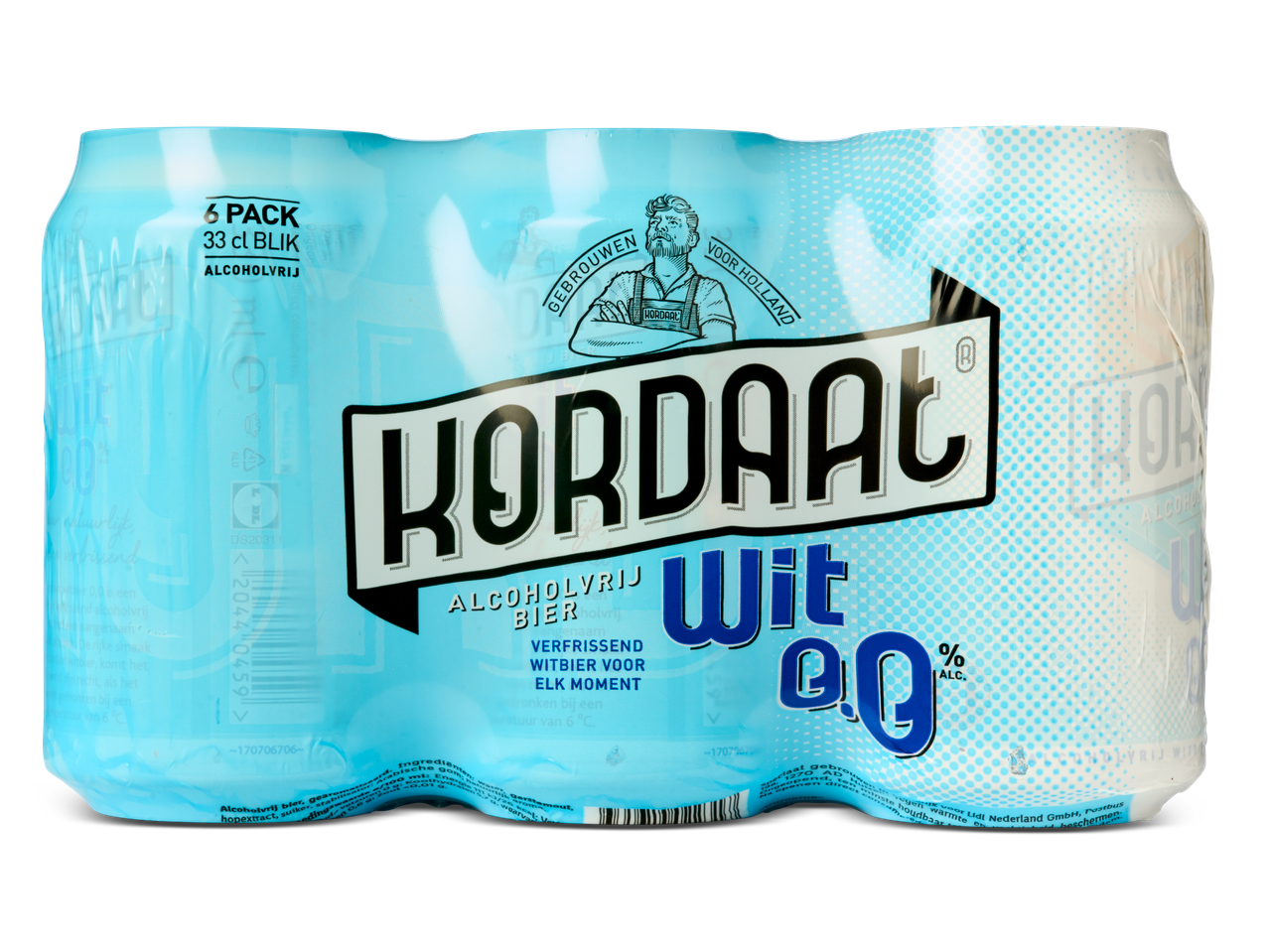 Zes blikjes alcoholvrije Koradaat Wit 0,0% bier.