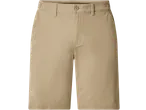 Pair of men's beige chino shorts with button closure and belt loops.