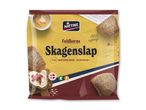 Pakke med fuldkornsbrød, Skagenslap, med bageanvisning og serveringsforslag.