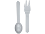 A white plastic spoon and fork.
