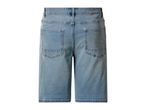Light blue denim shorts with back pockets, seen from the back.