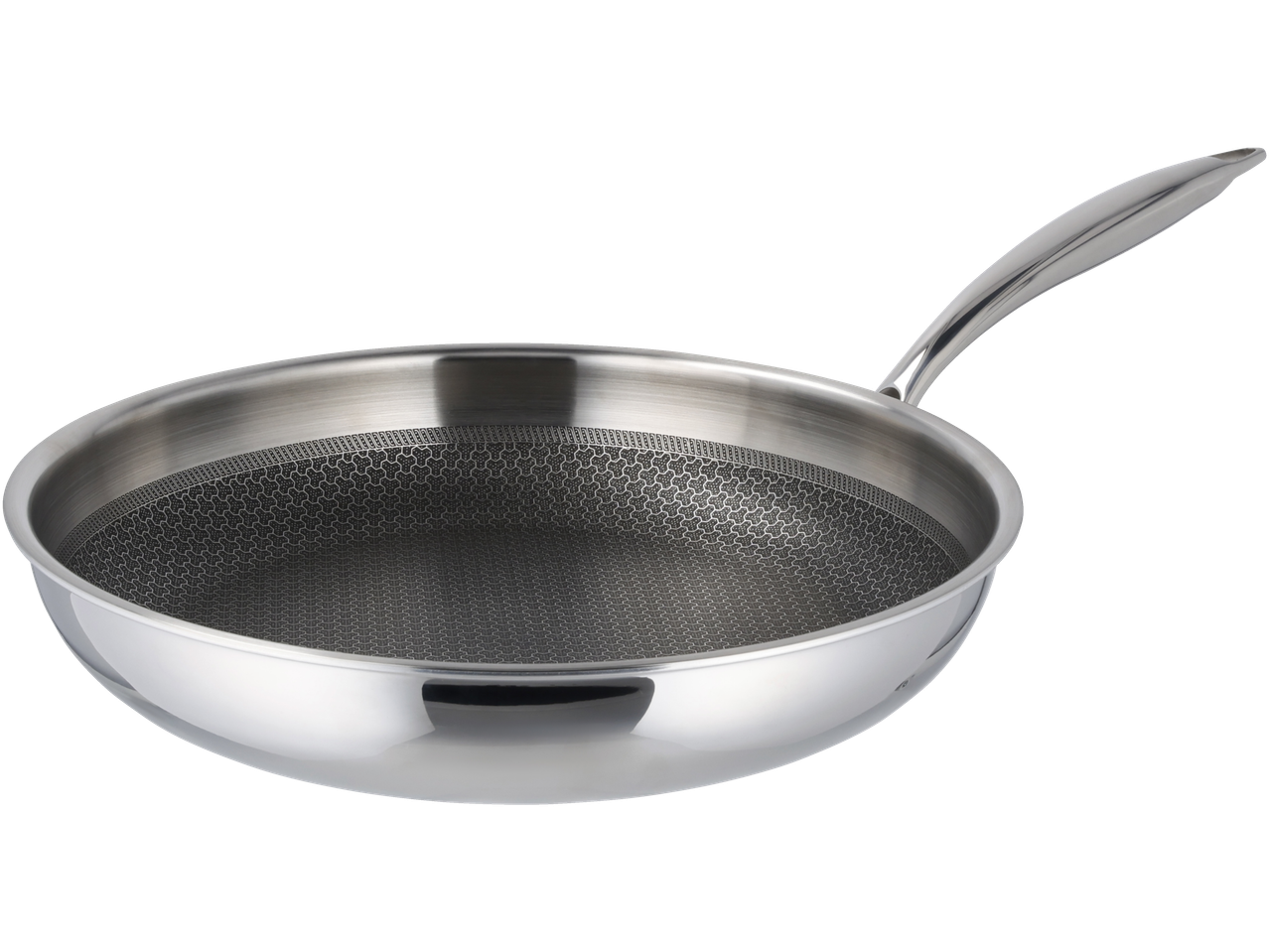 Nerūsējošā tērauda panna ar nelīpošu pārklājumu.