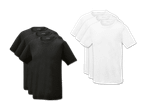 Drei schwarze und drei weiße T-Shirts.