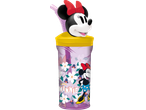 Minnie Mouse themed sipper cup with a Minnie head straw topper and floral design.