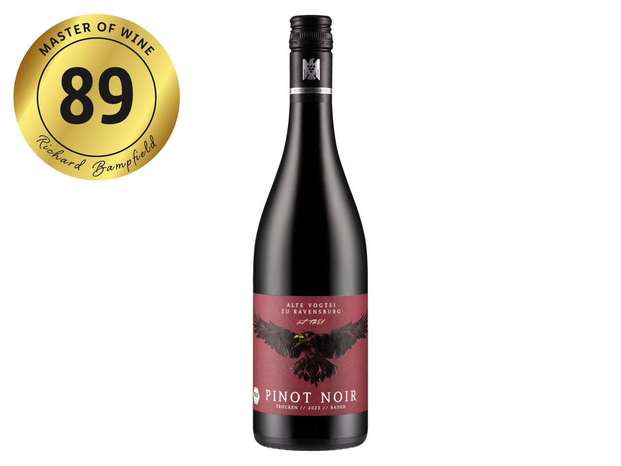 Alte Vogtei zu Ravensburg Pinot Noir wine bottle with a Master of Wine 89-point rating.