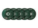 Five green metal cutting discs, 125mm diameter, for angle grinders.