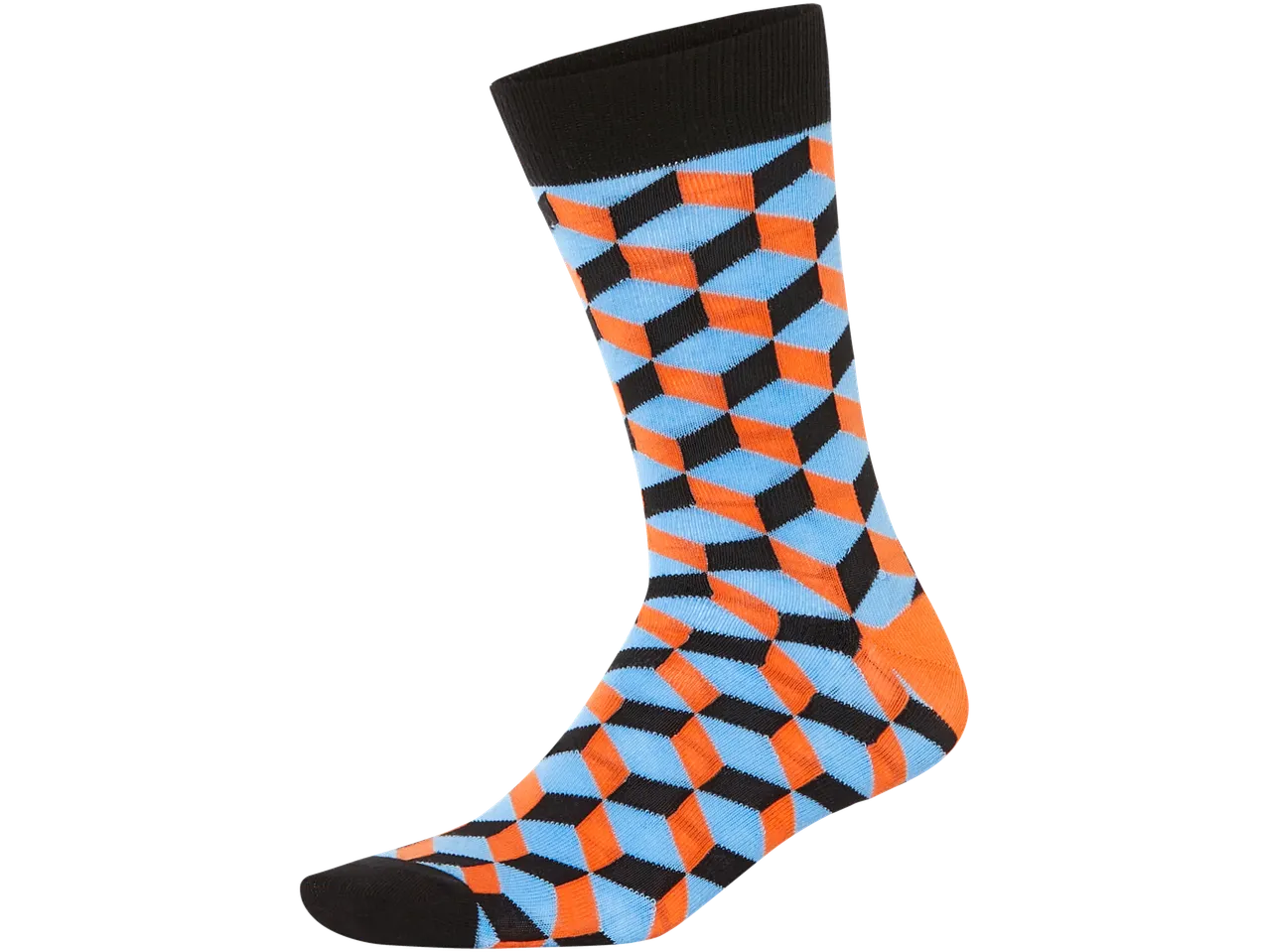 Un calzino colorato con motivo geometrico.