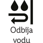 Crni kvadrat sa tekstom „Odbija vodu“ ispod.