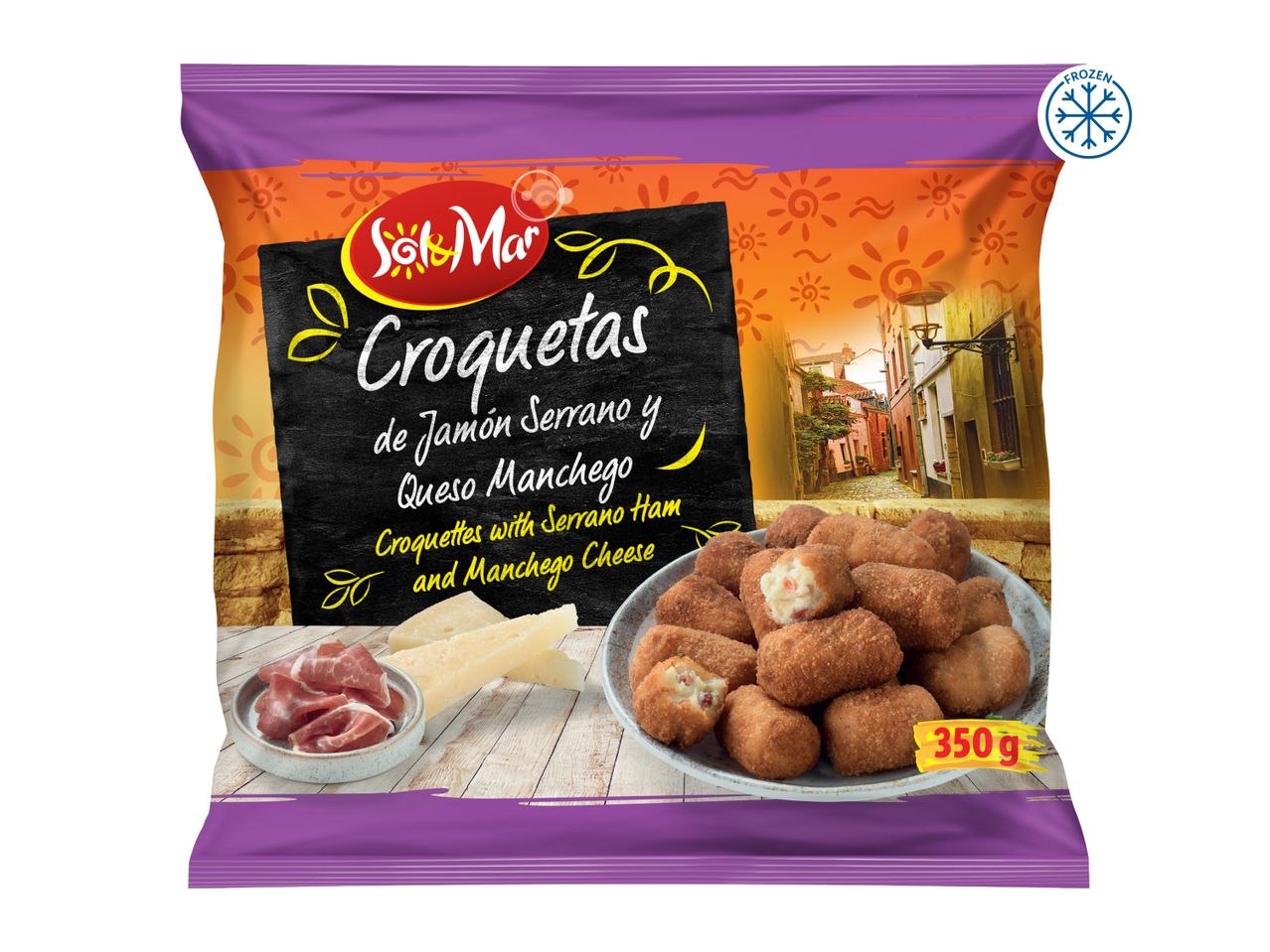 Frozen croquettes with Serrano ham and Manchego cheese, 350g.