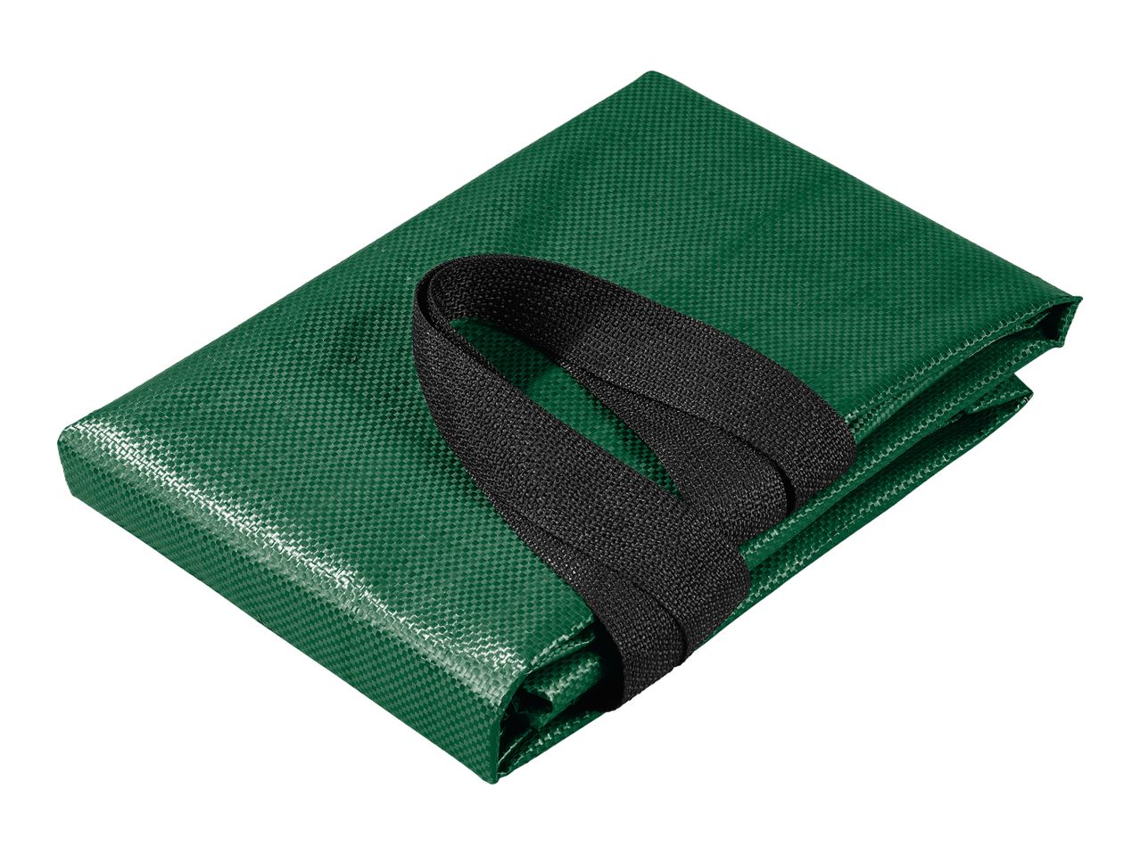 Folded green reusable shopping bag with black handles
