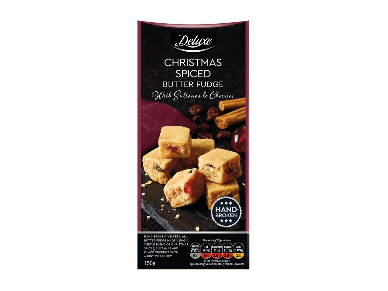 Deluxe Christmas Spiced Butter Fudge with Sultanas & Cherries, 150g