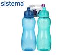 Two Sistema Hydrate bottles, blue and turquoise.