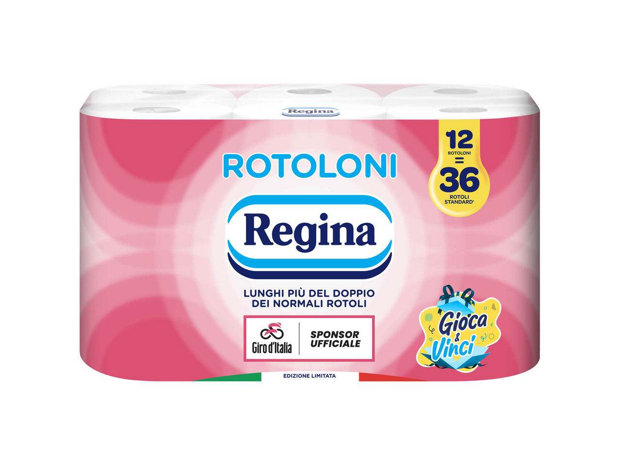 Confezione di carta igienica Regina, 12 rotoli extra lunghi.