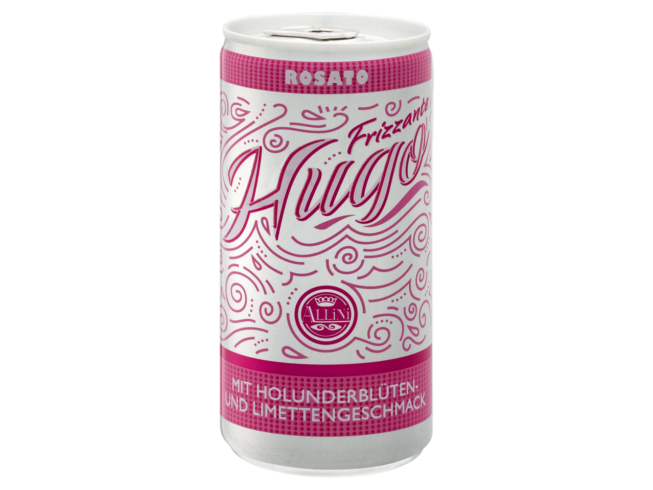 Băutură spumantă Allini Hugo în cutie, aromă de soc și lămâie.