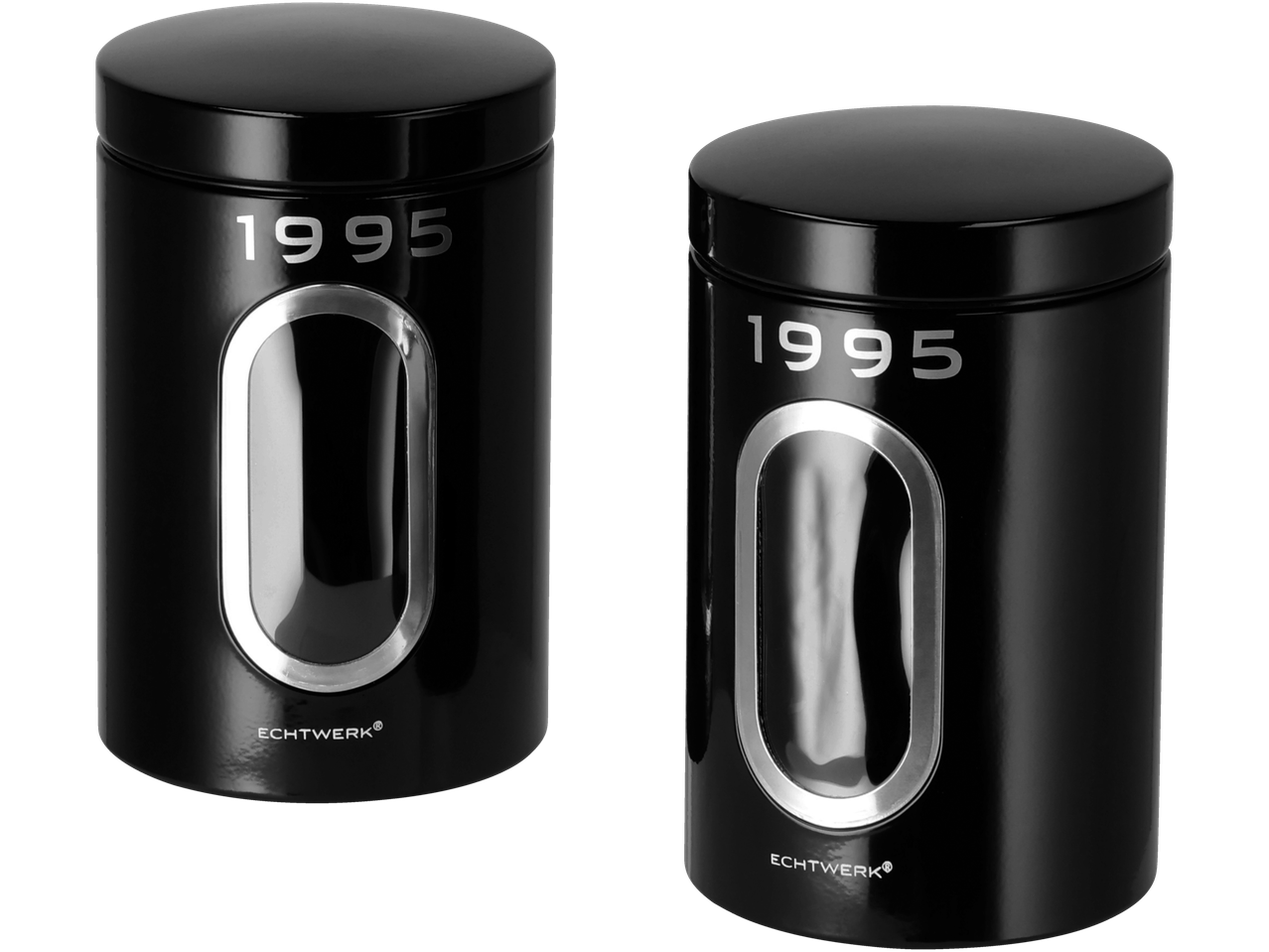 Dvi juodos Silvercrest® laikymo dėžės su permatomu langu ir 1995 metais