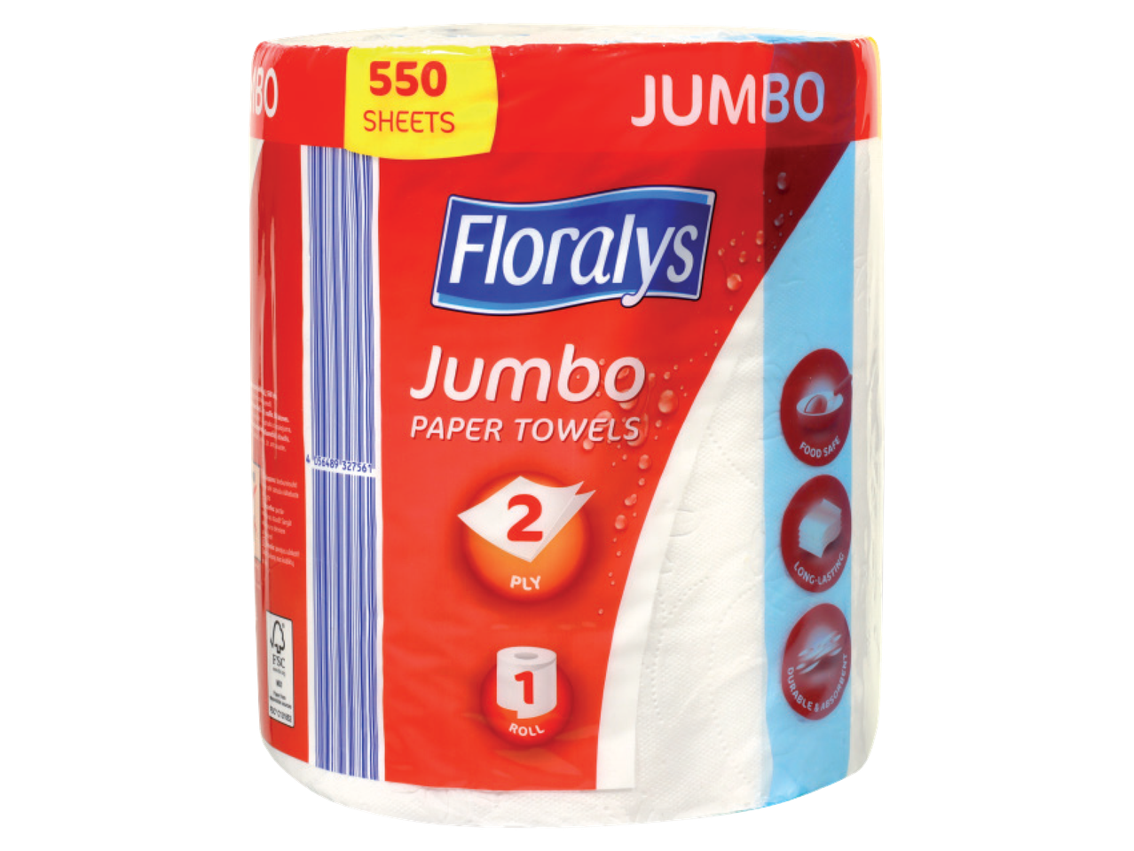 Floralys Jumbo 2-kihiline paberkäterätik, 1 rull, 550 lehte