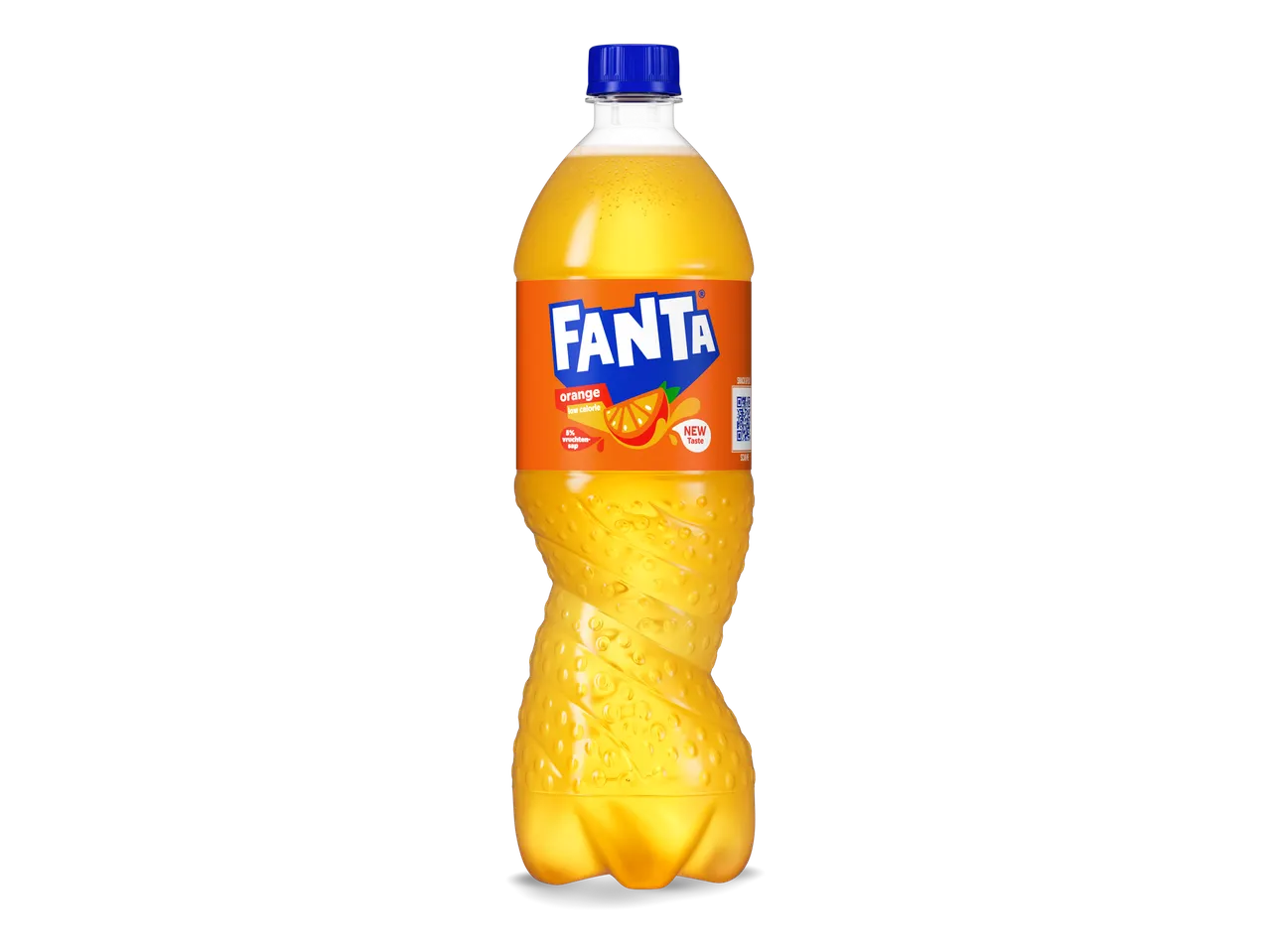 Fles sinaasappeldrank met laag caloriegehalte en 5% vruchtensap.
