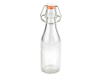 Clear glass swing top bottle with an orange and white stopper