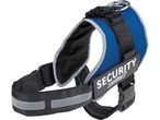 Zooafari Security dog harness in blue with reflective strips.