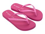 Pair of bright pink flip-flops with textured soles and straps, featuring size indicators.