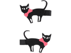 Two black cat hair clips with pink bows, one above the other.