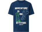 T-shirt infantil MINECRAFT com a frase 'ADVENTURE IS AN ATTITUDE' e personagens