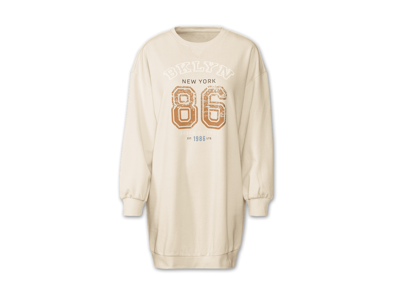 Beiges Sweatshirt-Kleid mit 'BKLYN NEW YORK 86' Aufdruck